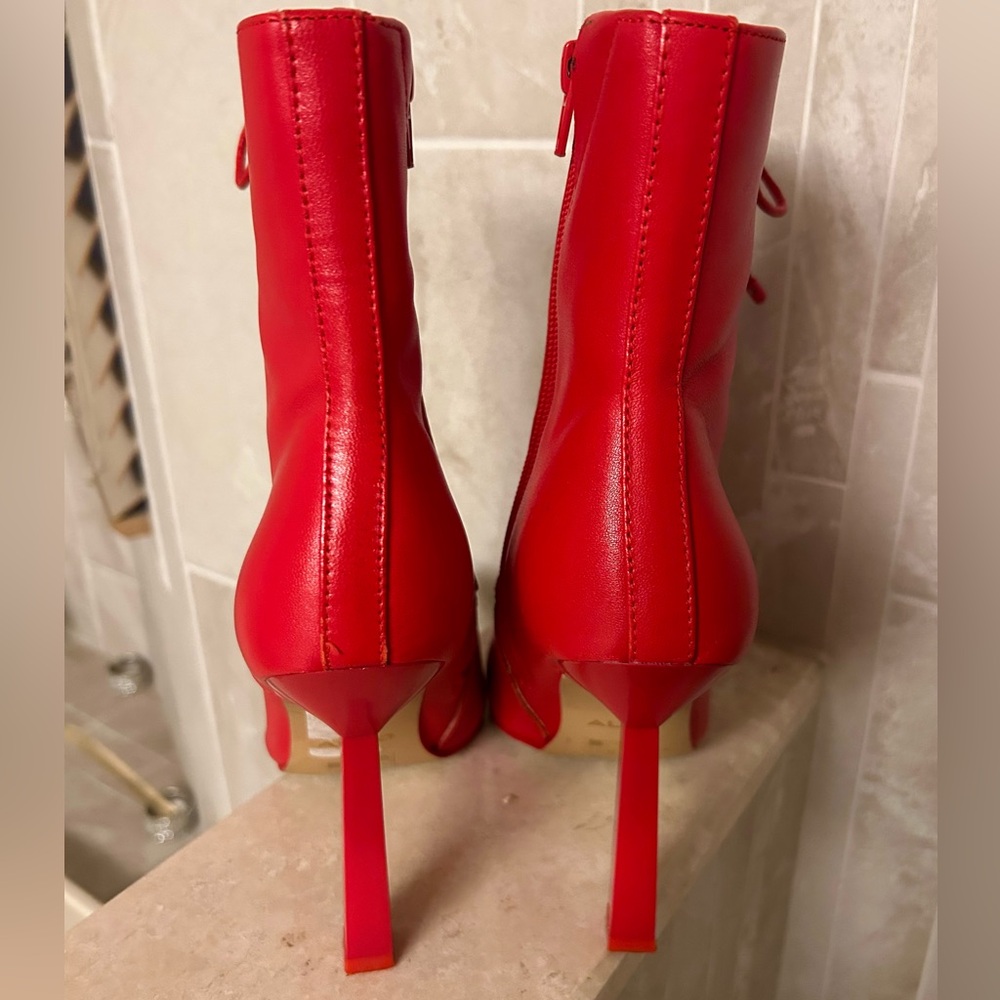 Aldo Red Lace-Up Ankle Boots - Picture 5 of 9